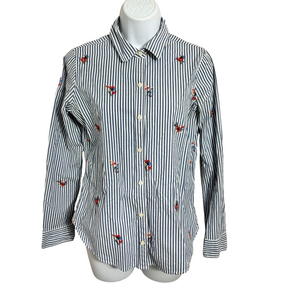 Abercrombie & Fitch Striped Button Front Shirt Sz S Embroidered Flowers Blouse - Picture 8 of 8